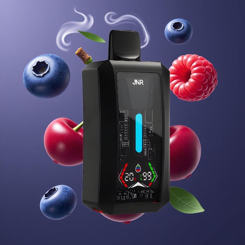 JNR Tank Pro 33000 Puffs Dansk Engros Disposable Vape med Digital Display, Dual Mesh Coil og Blåbær Hindbær Kirsebær