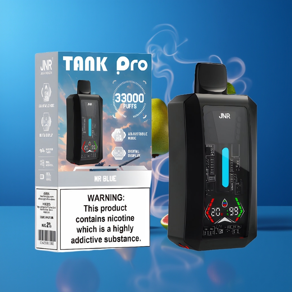 JNR Tank Pro 33000 Puffs Dansk Engros Disposable Vape med Digital Display, Dual Mesh Coil og Hr. Blå