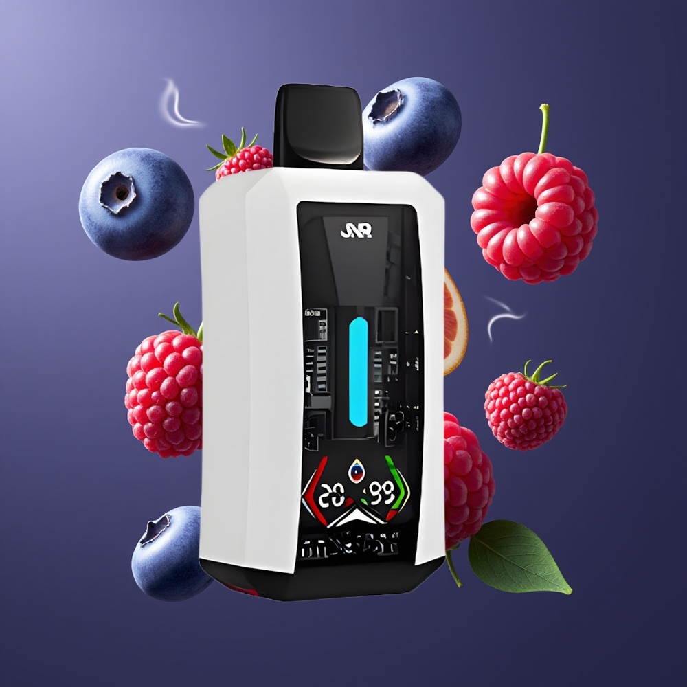 JNR Tank Pro 33000 Puffs Disposable Vape Blåbær Sur Hindbær med Digital Display og Dual Mesh Coil Dansk engros