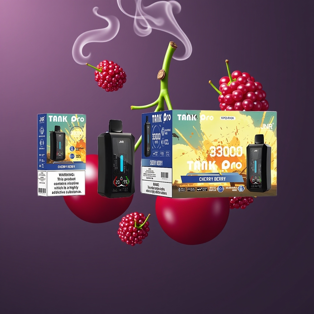 JNR Tank Pro 33000 Puffs Disposable Vape Cherry Bær Dansk Engros med Digital Display og Dual Mesh Coil