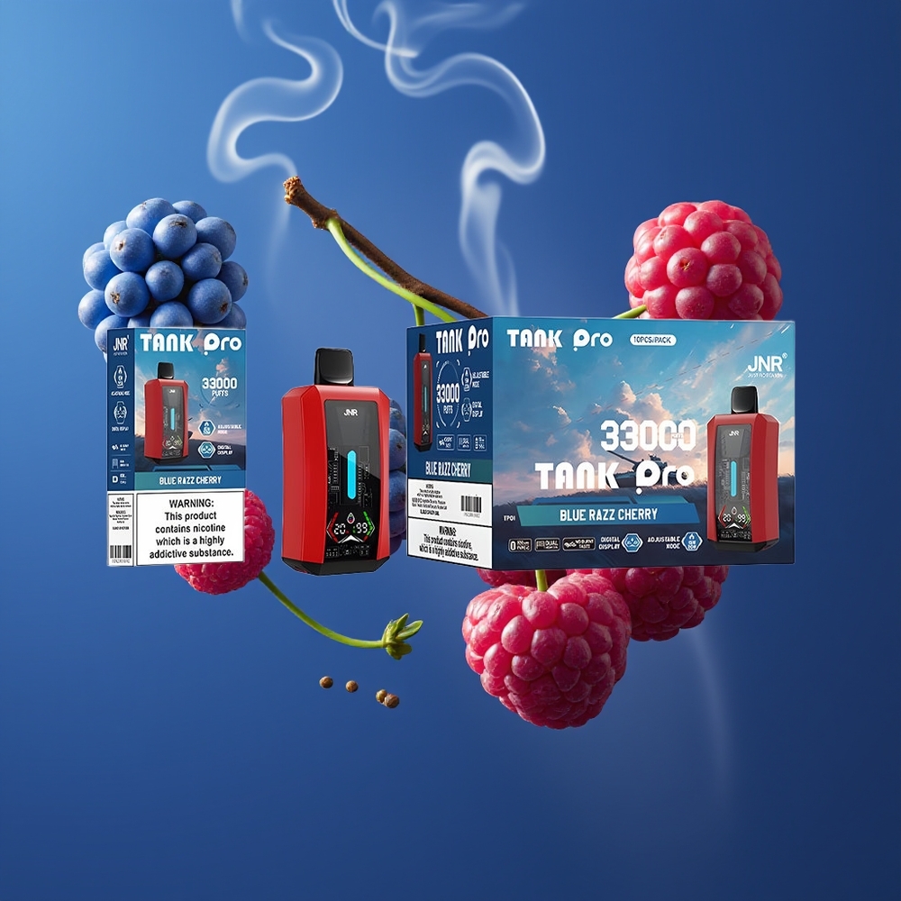 JNR Tank Pro 33000 Puffs Disposable Vape Dansk Engros – 28ml E-Væske, Digital Display, Blå Hindbær Kirsebær