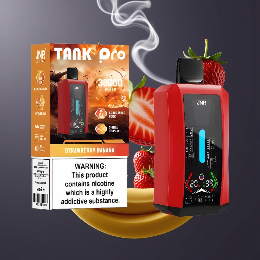 JNR Tank Pro 33000 Puffs Disposable Vape Dansk Engros – Digital Display, Dual Mesh Coil, Jordbær Banan
