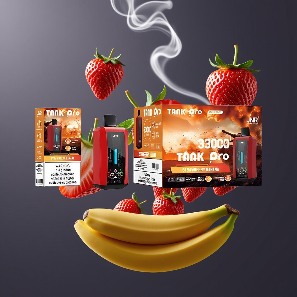 JNR Tank Pro 33000 Puffs Disposable Vape Dansk Engros – Digital Display, Dual Mesh Coil, Jordbær Banan
