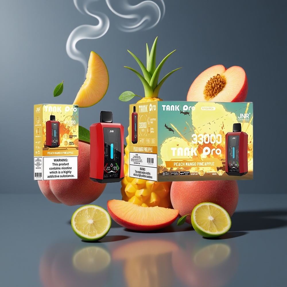 JNR Tank Pro 33000 Puffs Disposable Vape Fersken Mango Ananas Dansk engros med Digital Display & Dual Mesh Coil