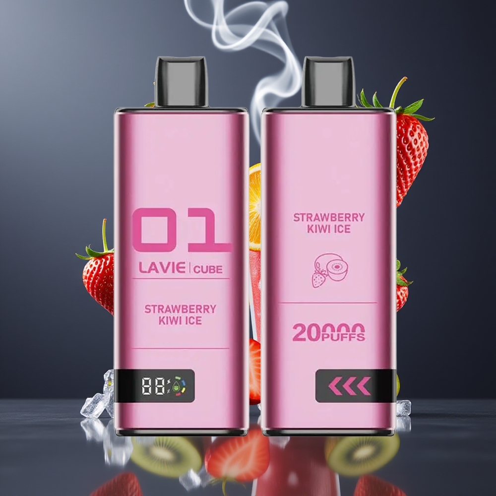 Lavie Cube 20000 Puffs Engangs E-vape Dansk Engros – Jordbær Kiwi Is – 28ML, 5% Salt Nicotine, Type C