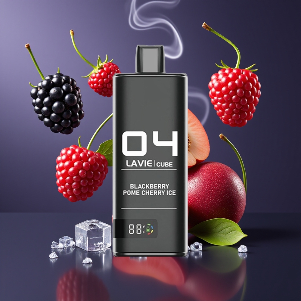 Lavie Cube 20000 Puffs Engangs Vape Dansk Engros – 28ML Salt Nicotine, Type C Ladning, Sortbær Granatæble Is