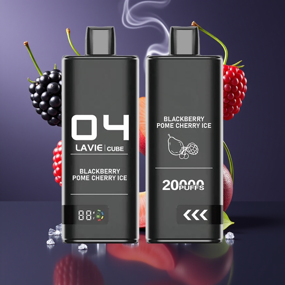Lavie Cube 20000 Puffs Engangs Vape Dansk Engros – 28ML Salt Nicotine, Type C Ladning, Sortbær Granatæble Is