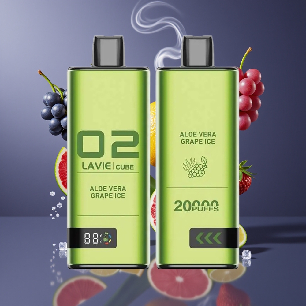 Lavie Cube 20000 Puffs Engangs Vape Dansk Engros med Aloe Vera Grape Is – 28ML, 5% Salt Nicotine, Type C