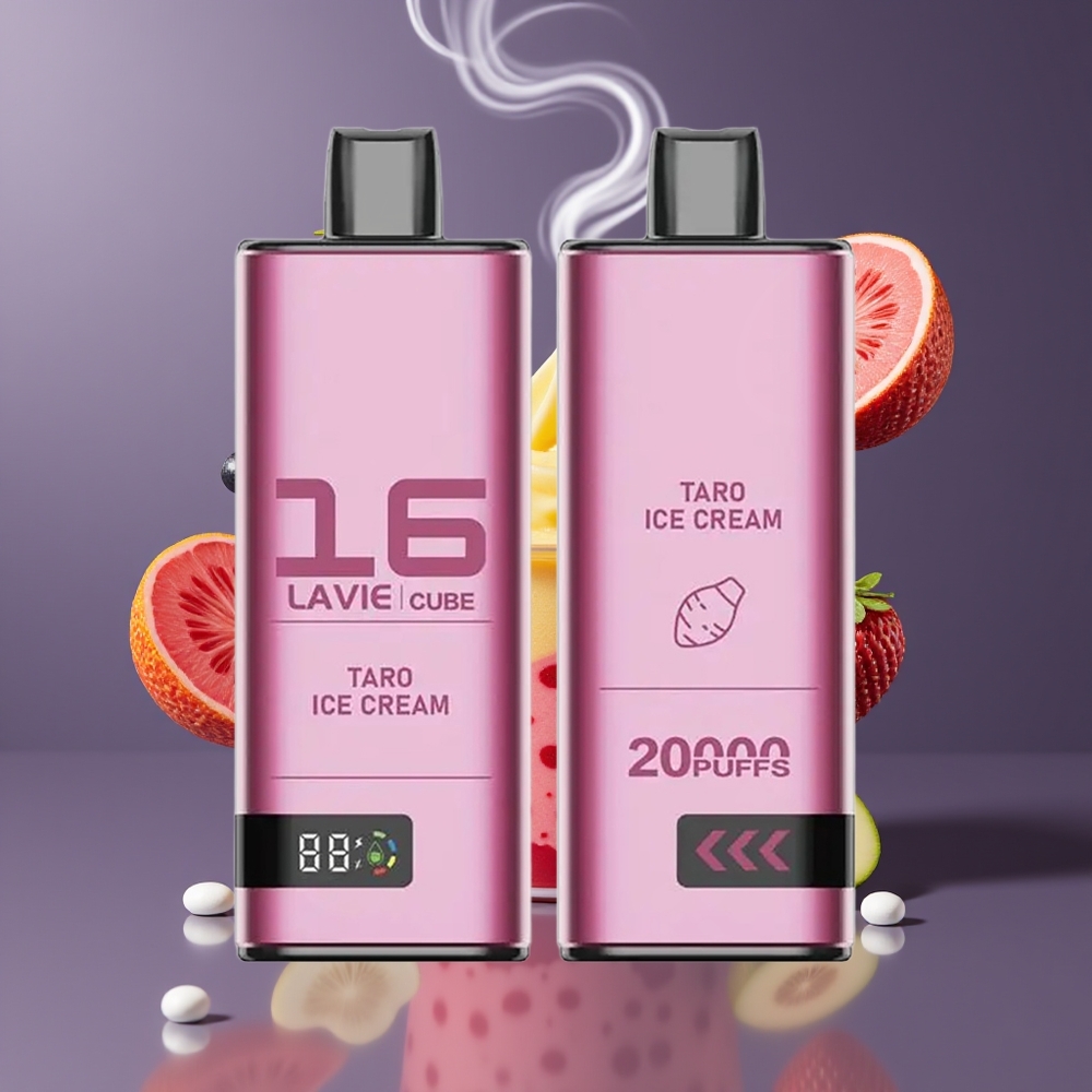 Lavie Cube 20000 Puffs Engangs Vape Dansk Engros med Taro Iscreme – 28ML, 5% Salt Nikotin, Type C