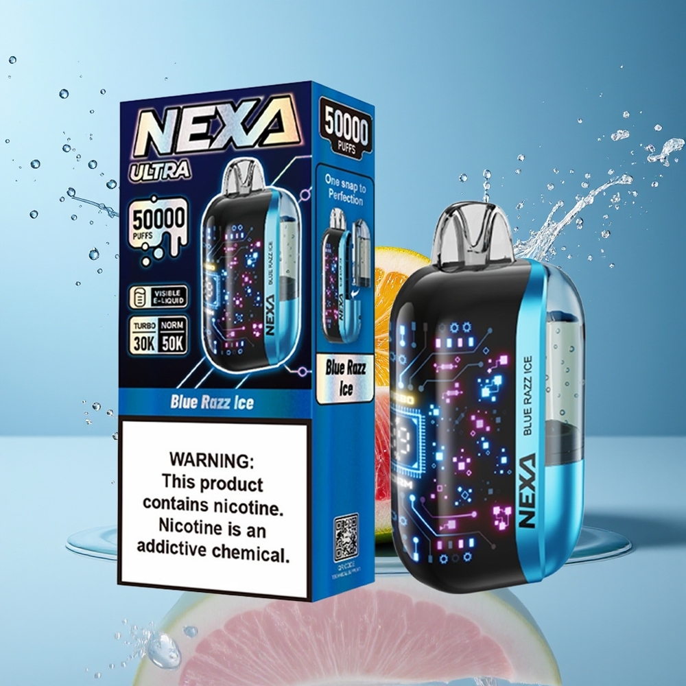 NEXA Ultra 50K Dansk Engros Disposable Vape med 20ml Kapacitet, 50000 Pust og Blå Hindbær Is