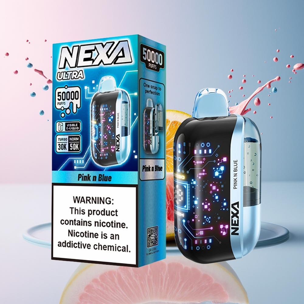 NEXA Ultra 50K Engros Dansk Disposable Vape med 20ml Kapacitet, 800mAh Batteri, 50000 Puffs og 5% Nikotin - Lyserød og Blå