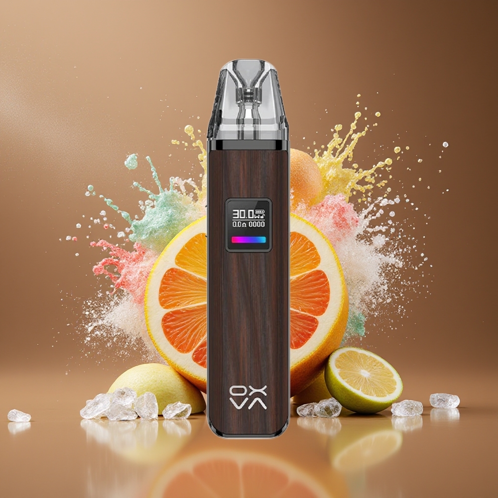 Oxva Xlim Pro Dansk Engros – 1000mAh Batteri, 30W Max Effekt, RGB Lys, Topfyld Patroner, Brun Træ