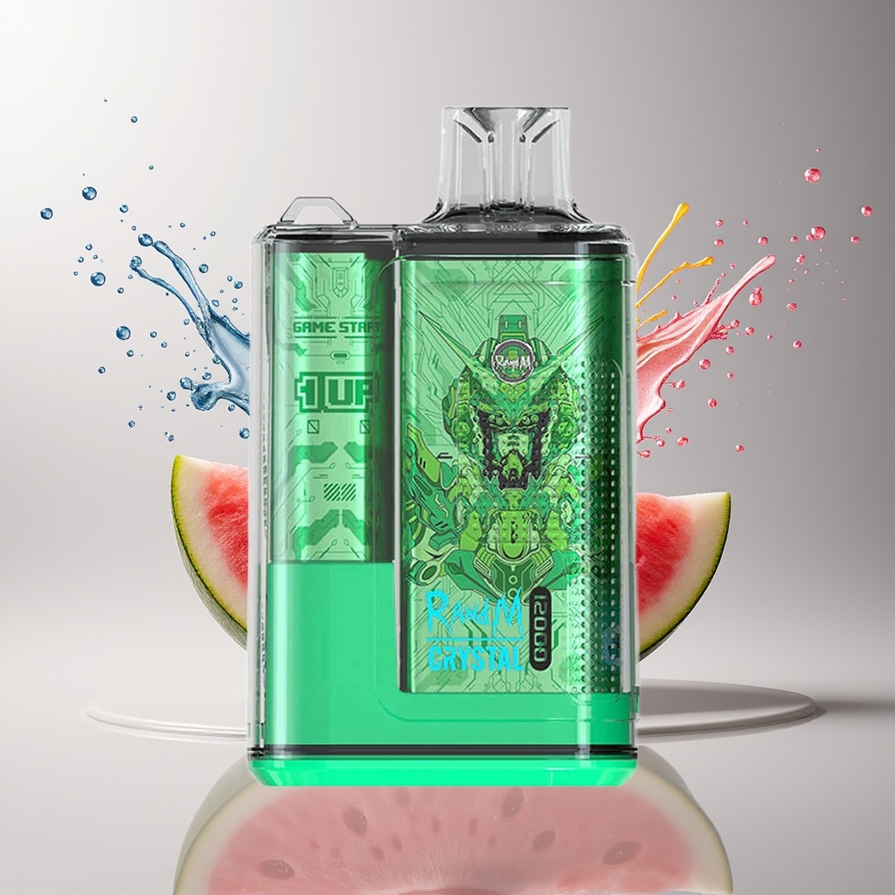 RandM Fumot Crystal 12000 Puffs Dansk Engros Disposable Vape med Hindbær Vandmelon, 20ml e-Liquid, 550mAh Batteri
