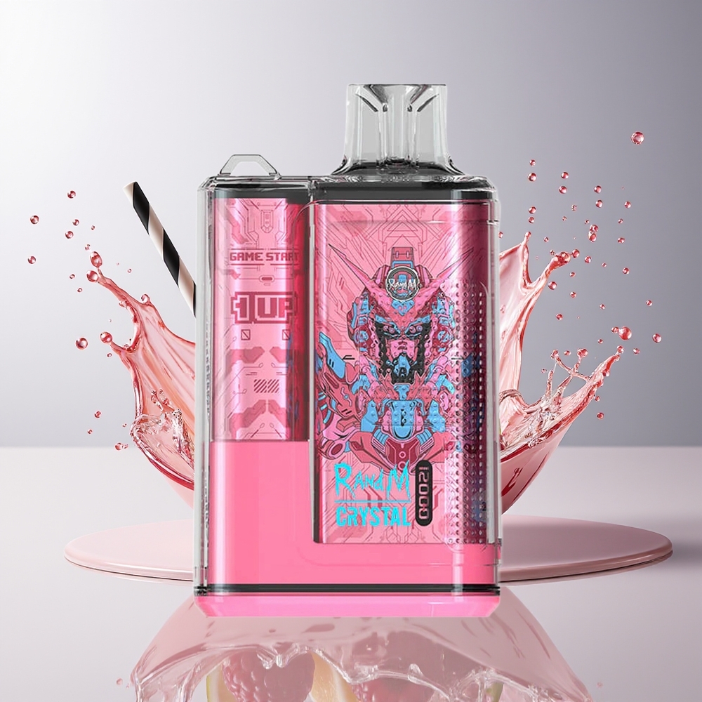 RandM Fumot Crystal 12000 Puffs Dansk Engros Disposable Vape med Jordbær Hindbær Kirsebær, RGB Lys og Type-C Port