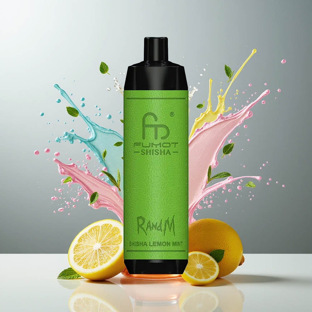 RandM Fumot Shisha 10000 Puffs Engangs E-cigaret Dansk Engros med LED-indikator, Type-C Port og Citron-Mynte Smag