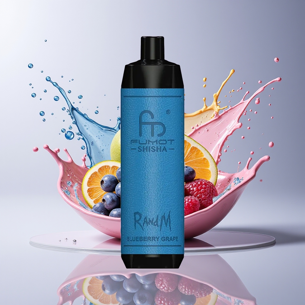 RandM Fumot Shisha 10000 Puffs Engangs Vape Dansk Engros med LED Indicator, 18ml E-væske og Blåbær-Vindrue Smag