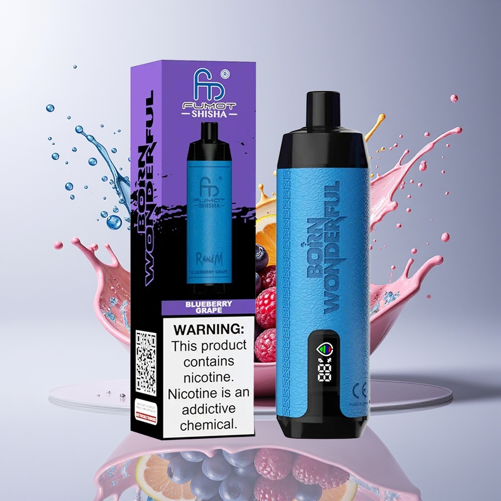 RandM Fumot Shisha 10000 Puffs Engangs Vape Dansk Engros med LED Indicator, 18ml E-væske og Blåbær-Vindrue Smag