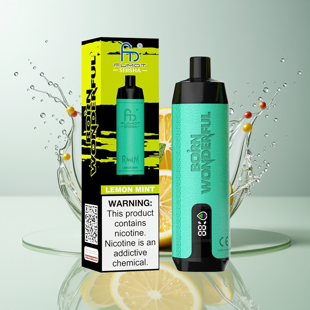 RandM Fumot Shisha 10000 Puffs Engangs Vape Dansk Engros med LED Indicator, 18ml E-væske og Citron Mynte