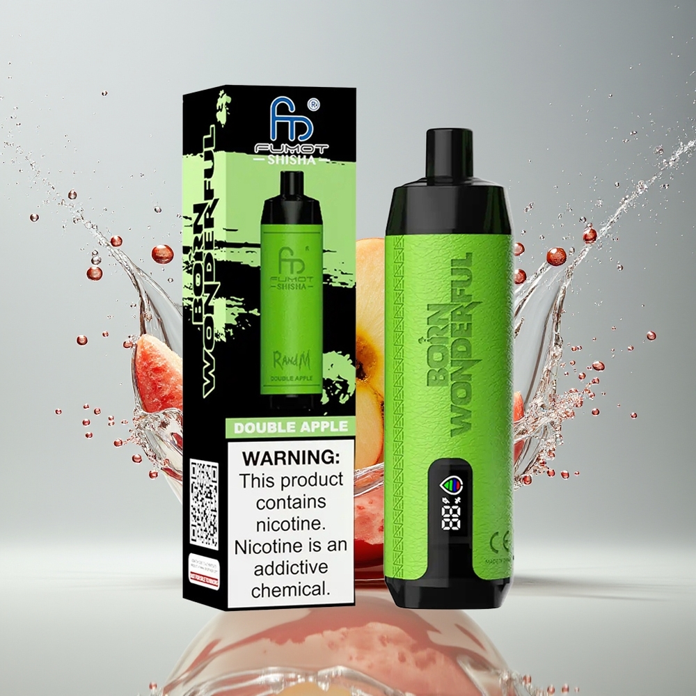 RandM Fumot Shisha 10000 Puffs Engangs Vape Dansk Engros med LED Indicator, 18ml E-væske og Dobbelt Æble Smag