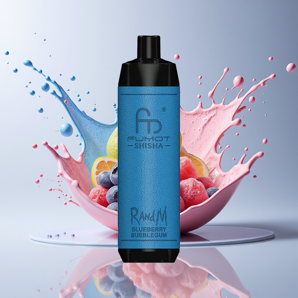 RandM Fumot Shisha 10000 Puffs Engangs Vape Dansk Engros med LED-indikator, 18ml E-væske og Blåboble-Tyggegummi Smag