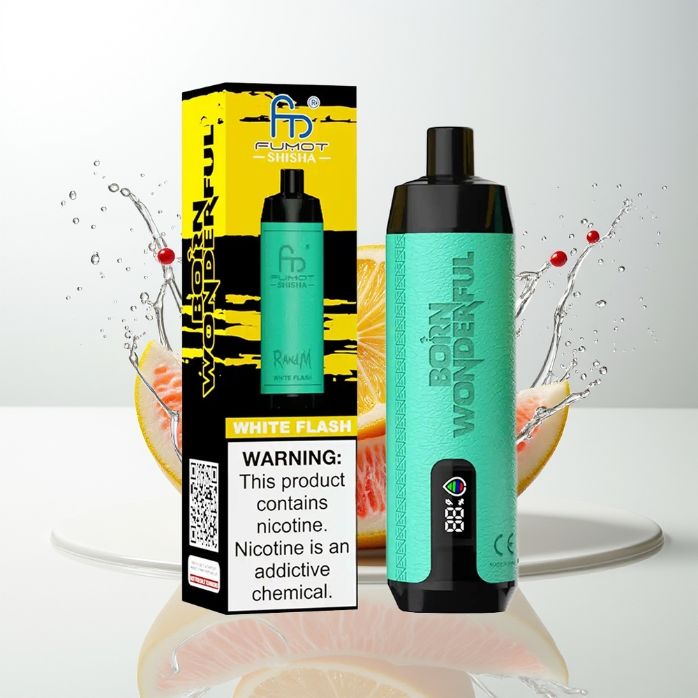 RandM Fumot Shisha 10000 Puffs Engangs Vape Dansk Engros med LED-indikator, 18ml E-væske og Type-C Port – Hvid Blitz