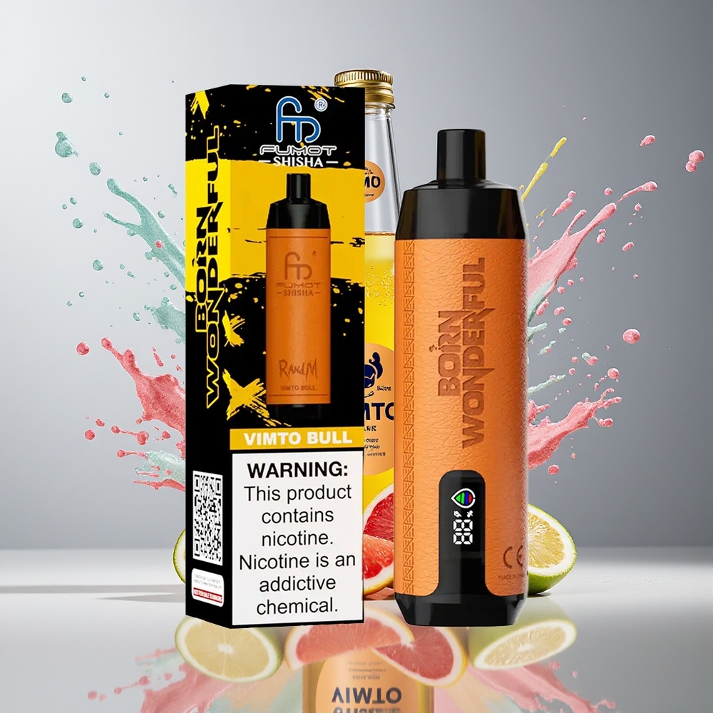 RandM Fumot Shisha 10000 Puffs Engangs Vape Dansk Engros med LED-indikator, 18ml e-væske og Type-C Port – Vimto Okse