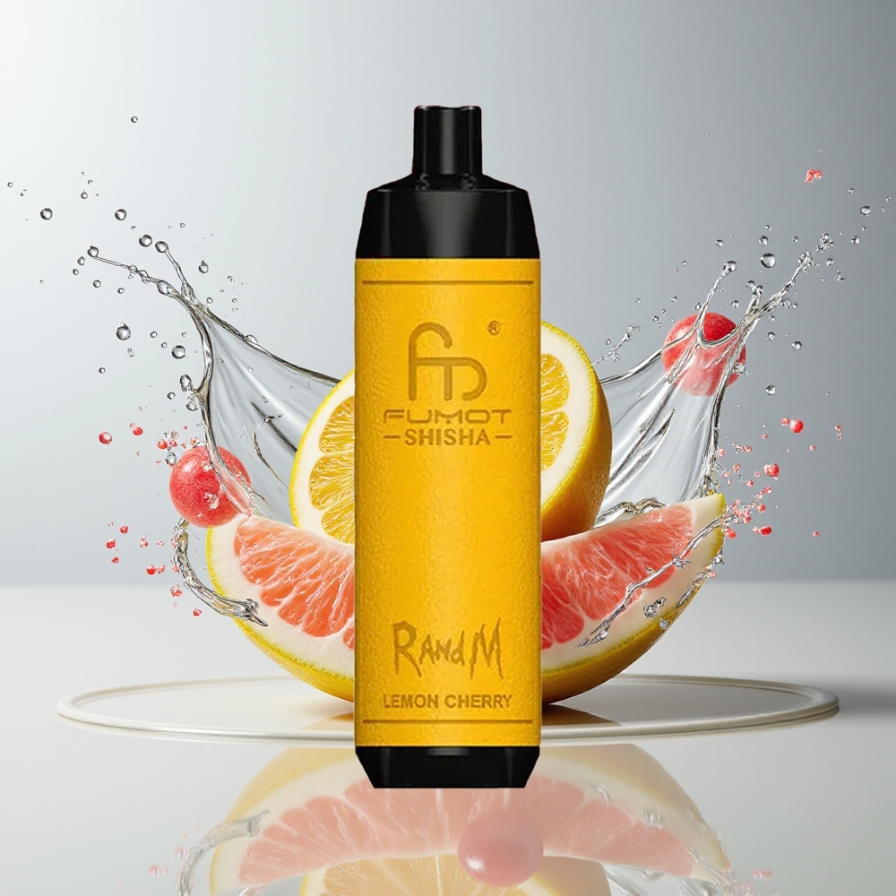 RandM Fumot Shisha 10000 Puffs Engros Dansk Disposable Vape med LED-indikator, 18ml e-væske og Citron-Kirsebær smag