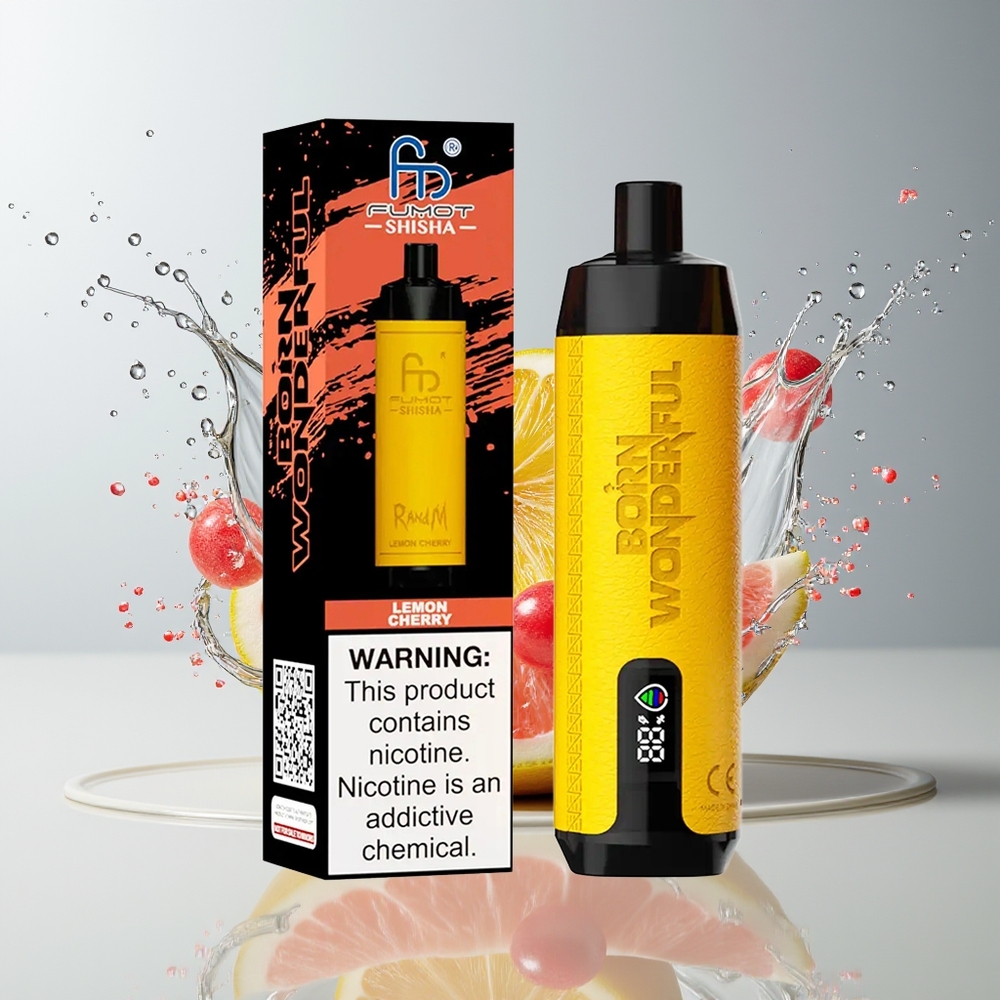 RandM Fumot Shisha 10000 Puffs Engros Dansk Disposable Vape med LED-indikator, 18ml e-væske og Citron-Kirsebær smag