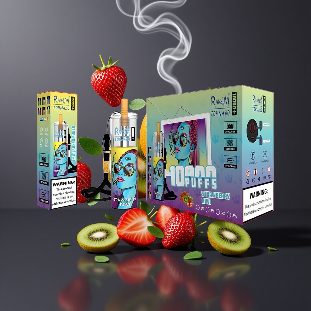 Fumot Original RandM Tornado 10000 Plus Dansk Engros Disposable Vape Jordbær Kiwi