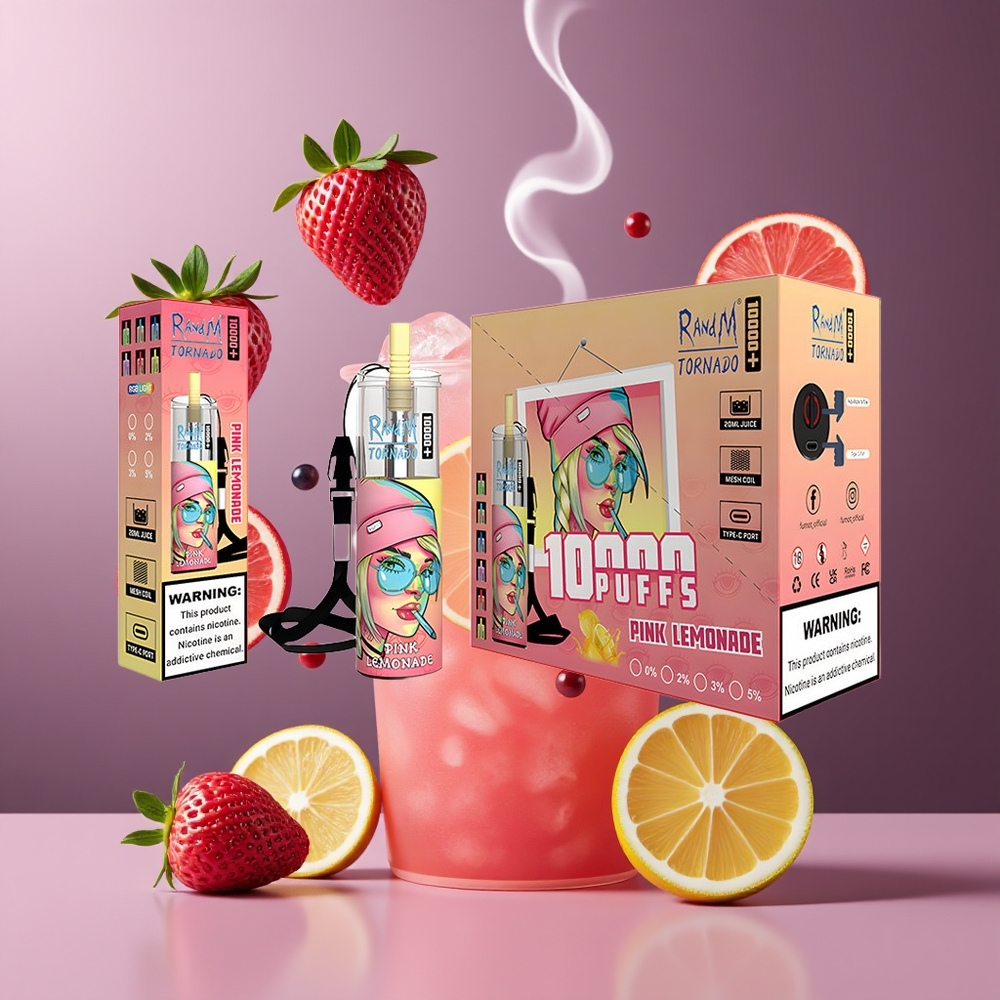 Fumot Original RandM Tornado 10000 Plus Engros Dansk Disposable Vape med 20 ml Tank og Mesh Coil - Pink Citronvand