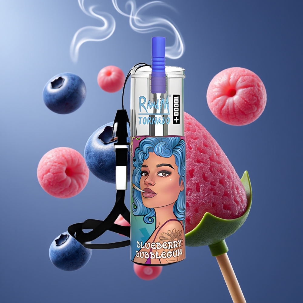 Fumot Original RandM Tornado 10000 Plus Engros Dansk Disposable Vape med Mesh Coil, Type-C og Blåboble (Blueberry Bubblegum) - 20 ml / 850 mAh