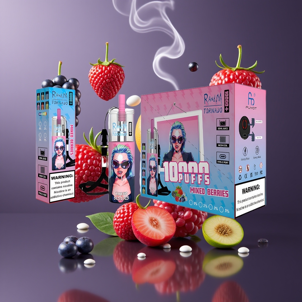 Fumot Original RandM Tornado 10000 Plus Engros Dansk Disposable Vape med Mesh Coil og 20 ml Tank – Blandede Bær