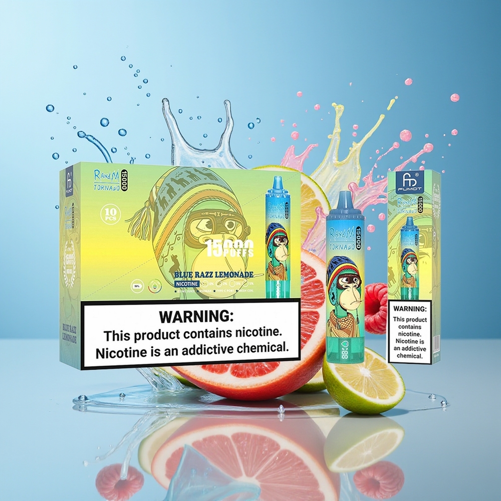 RandM Fumot Tornado 15000 Puffs Dansk Engros – 25ml, 850mAh, Mesh Coil, Blå Hindbær Lemonade