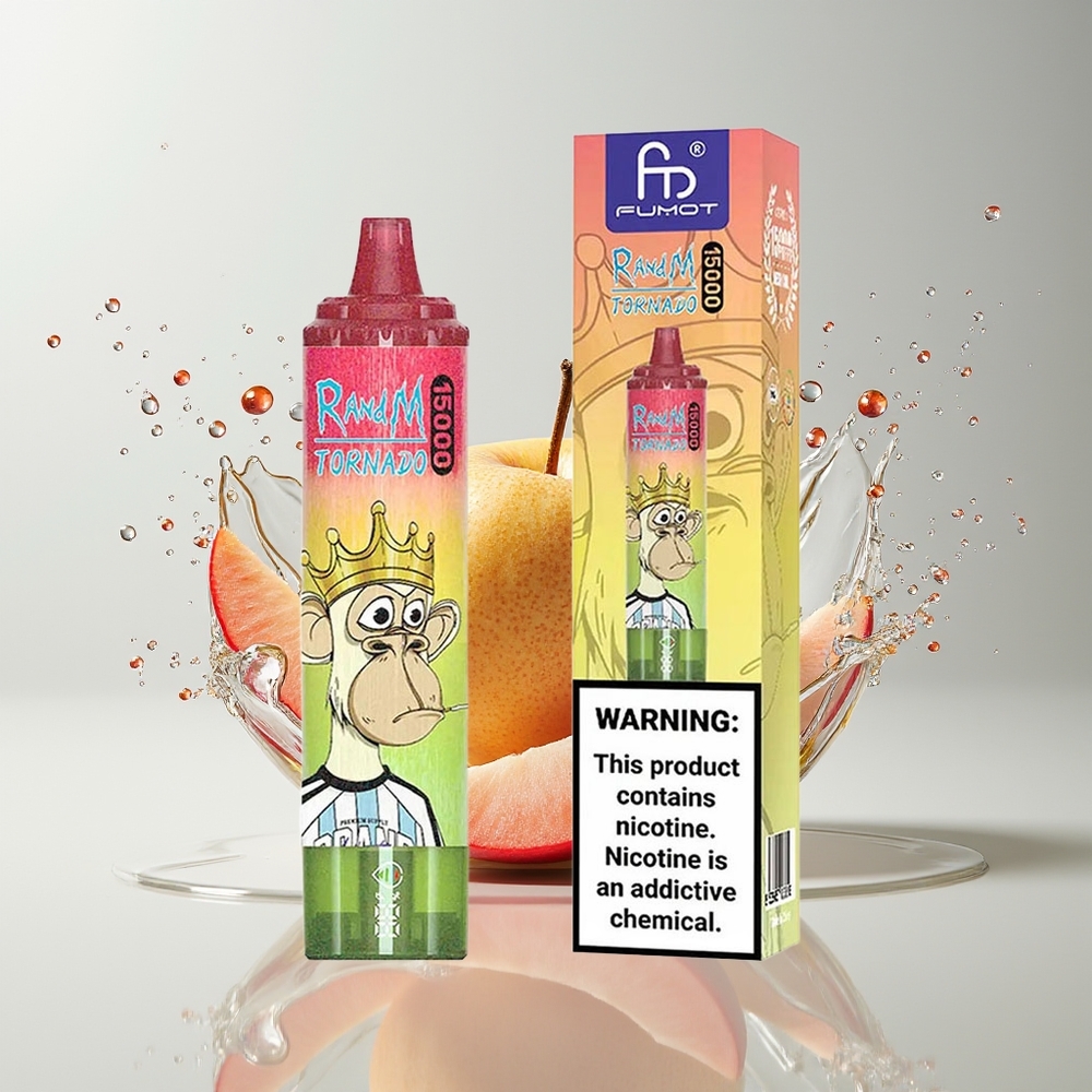 RandM Fumot Tornado 15000 Puffs Dansk Engros – 25ml Kapacitet, 850mAh Batteri, Type-C Opladning, Æble Fersken Pære