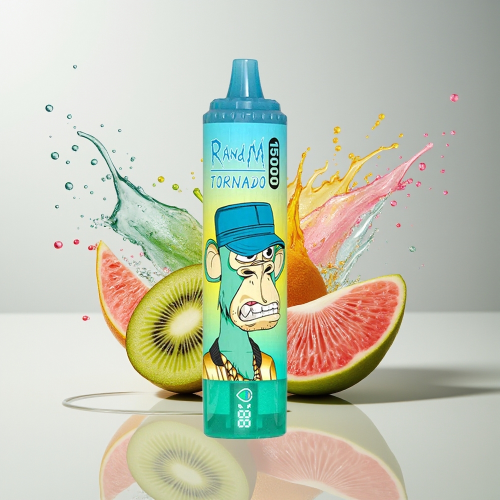 RandM Fumot Tornado 15000 Puffs Dansk Engros – 25ml Kapacitet, Type-C Opladning, Kiwi-Passionfrugt-Guava Smag