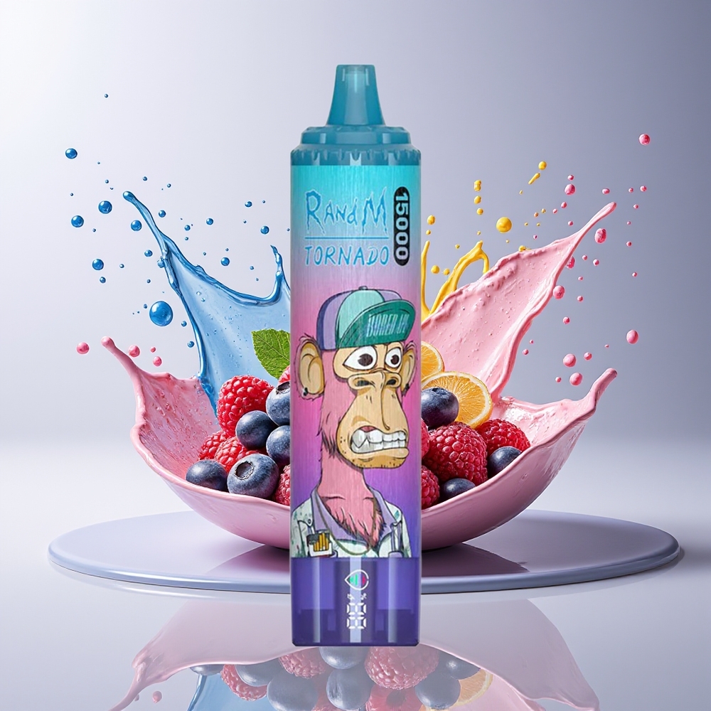 RandM Fumot Tornado 15000 Puffs Dansk Engros Disposable Vape Blåbær Hindbær med 25ml Kapacitet og 850mAh Batteri