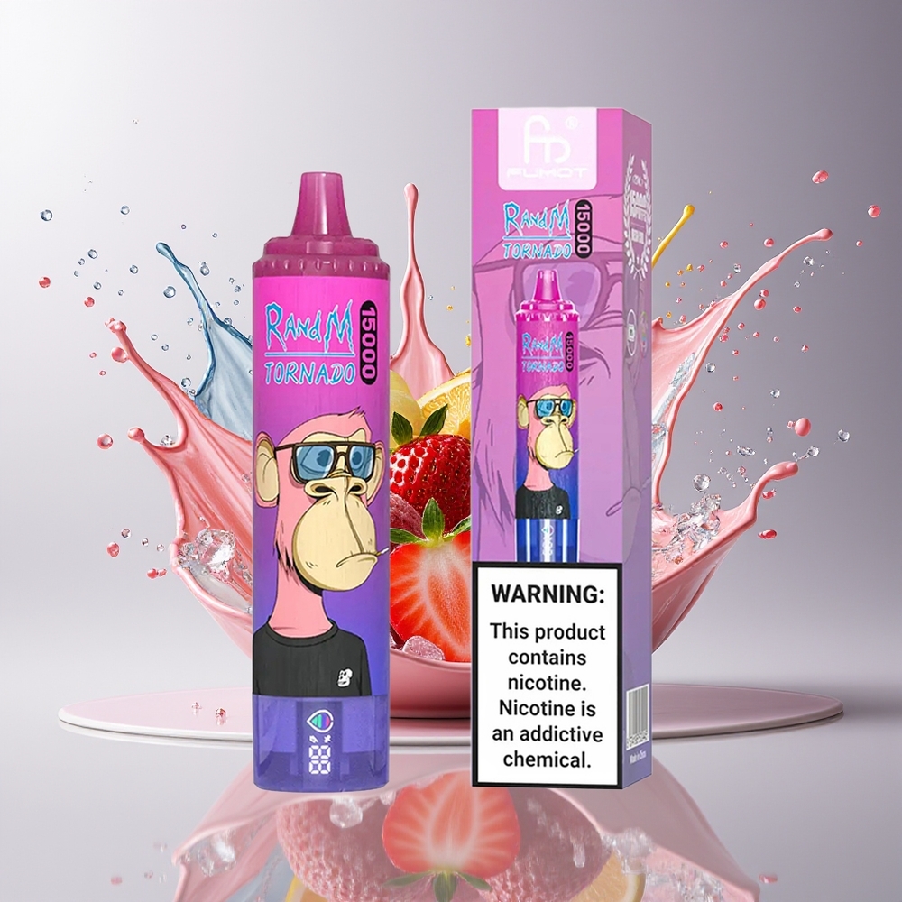 RandM Fumot Tornado 15000 Puffs Dansk Engros – Jordbær Drue (15.000 Pust, 25ml, Mesh Coil, Type-C)