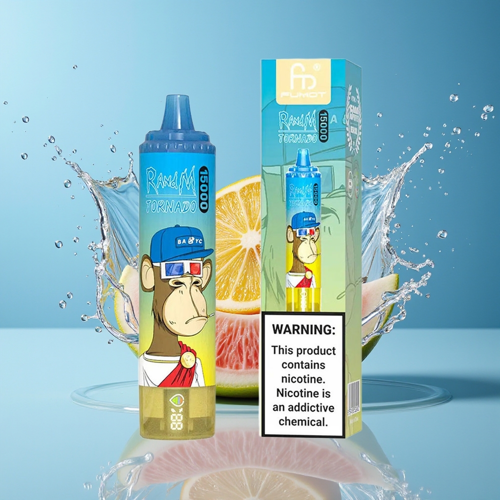 RandM Fumot Tornado 15000 Puffs Dansk engros – 25ml / 850mAh / Type-C / LCD / Mr Blå