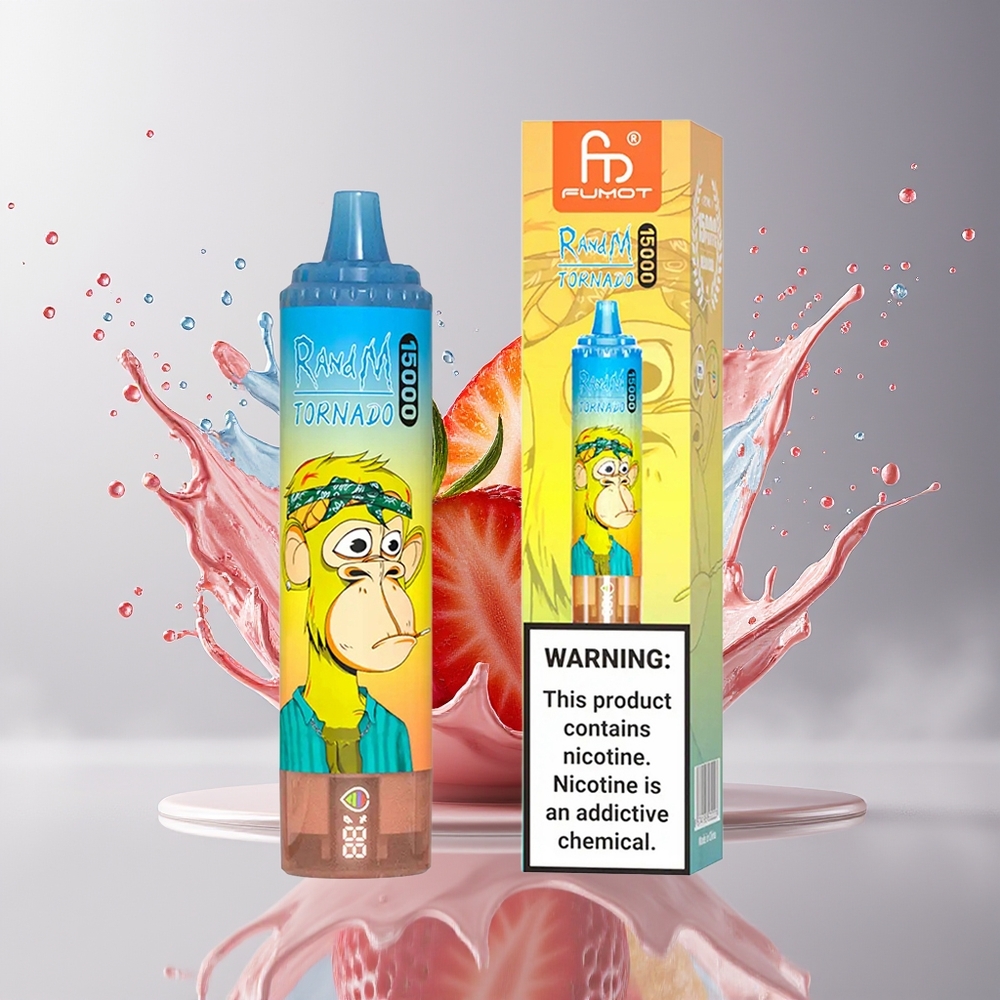 RandM Fumot Tornado 15000 Puffs Dansk engros med 25ml kapacitet, 850mAh batteri og Jordbær smag