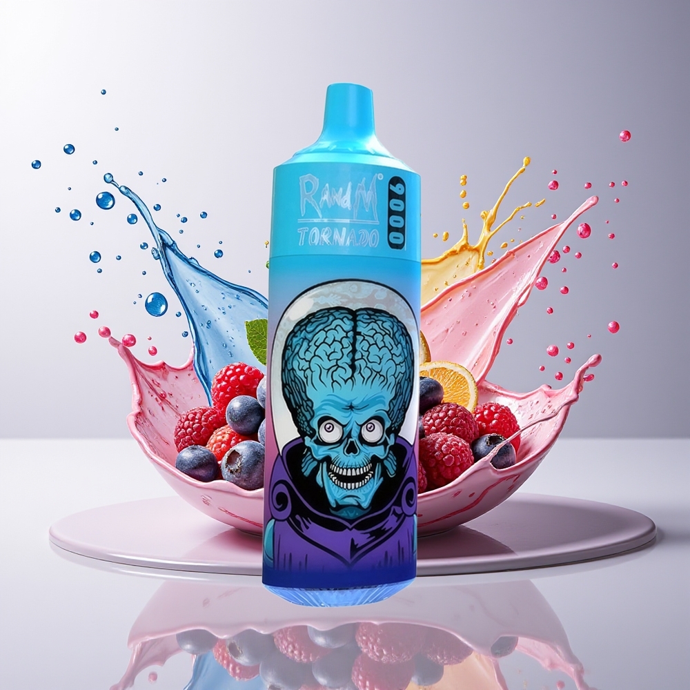 RandM Tornado 9000 Puffs Dansk Engros – 850 mAh Genopladelig, 18 mL, Mesh Coil, Blåbær/Kirsebær/Tranebær
