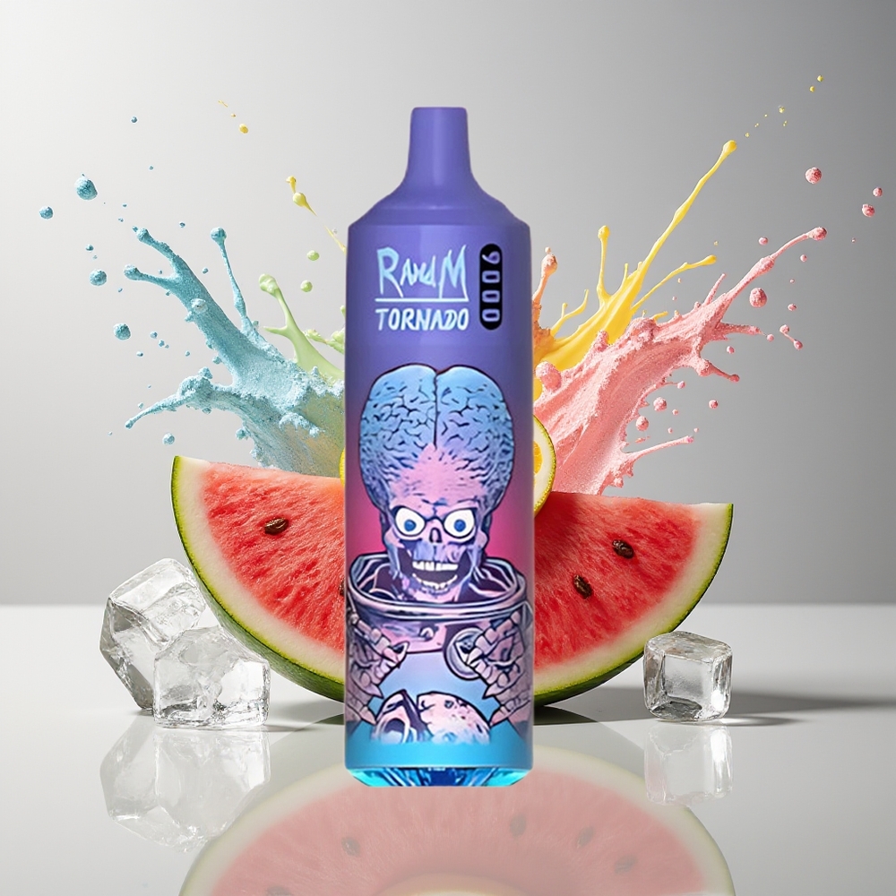 RandM Tornado 9000 Puffs Dansk Engros – 850 mAh Genopladelig, 18 mL, Mesh Coil, Vandmelon Brazz Is