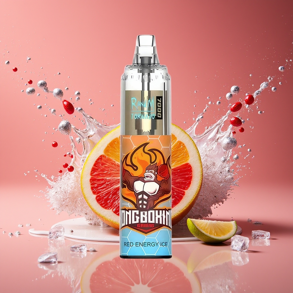 RandM Fumot Tornado 7000 Dansk Engros – 14 ML E-liquid, 850 MAH Batteri, Mesh Coil, Rød Energi Is