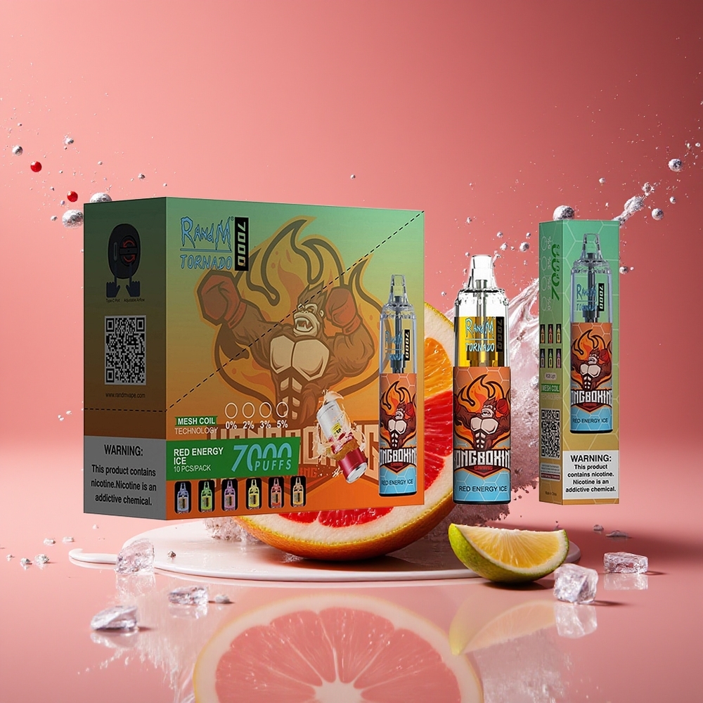 RandM Fumot Tornado 7000 Dansk Engros – 14 ML E-liquid, 850 MAH Batteri, Mesh Coil, Rød Energi Is