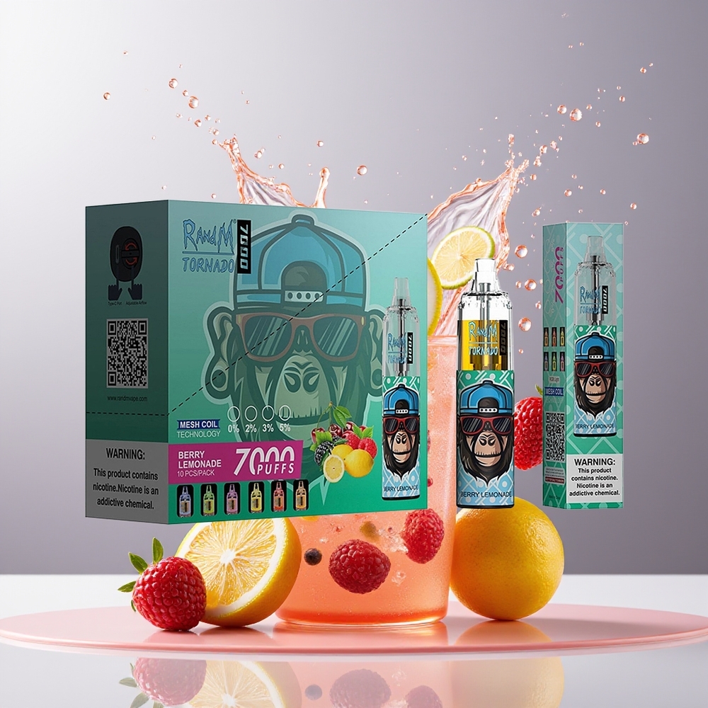 RandM Fumot Tornado 7000 Dansk Engros – 14 ML E-liquid, 850 MAH, Mesh Coil, Bær Lemonade