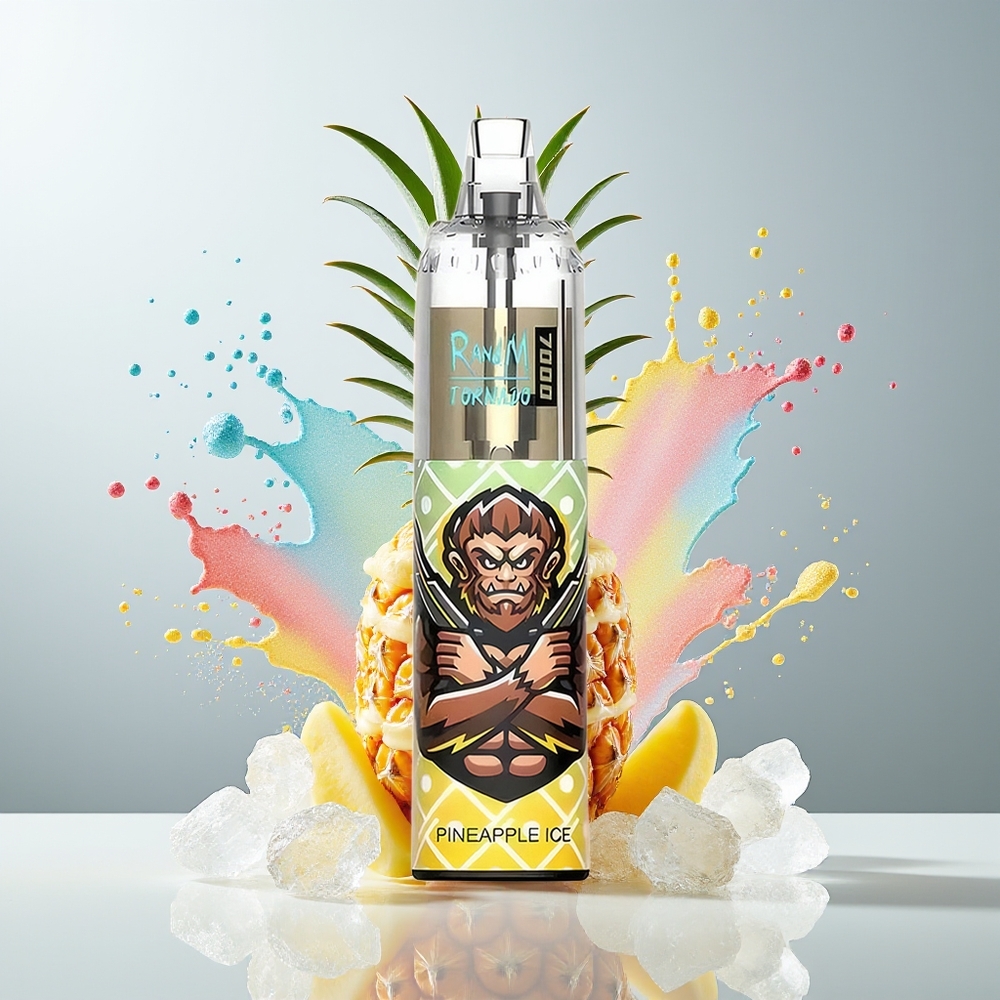 RandM Fumot Tornado 7000 Dansk Engros Disposable Vape Ananas Is med 14 ML E-liquid, 850 MAH Battery og Mesh Coil
