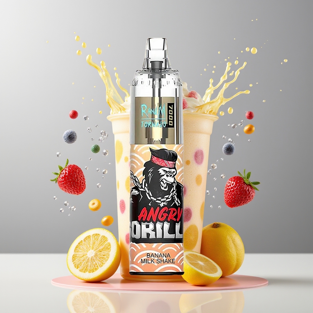 RandM Fumot Tornado 7000 Dansk Engros Disposable Vape Banan Milkshake med 14 ML E-liquid, Mesh Coil og Type-C Port