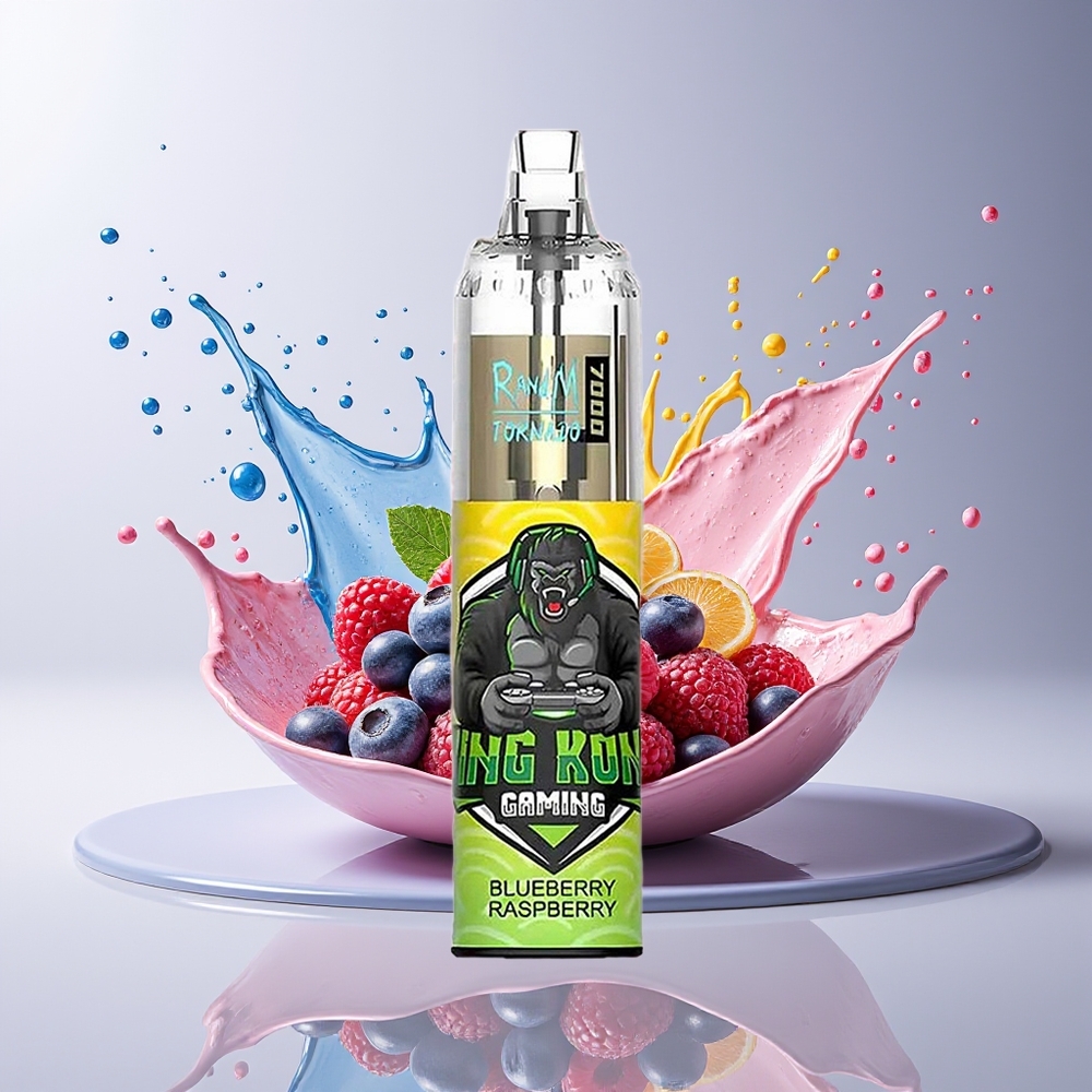 RandM Fumot Tornado 7000 Dansk Engros Disposable Vape Blåbær Hindbær med 7000 Puffs, 14 ML E-liquid og Mesh Coil