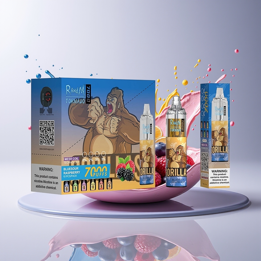RandM Fumot Tornado 7000 Dansk Engros Disposable Vape Blåbær Hindbær med 7000 Puffs, 14 ML E-liquid og Mesh Coil