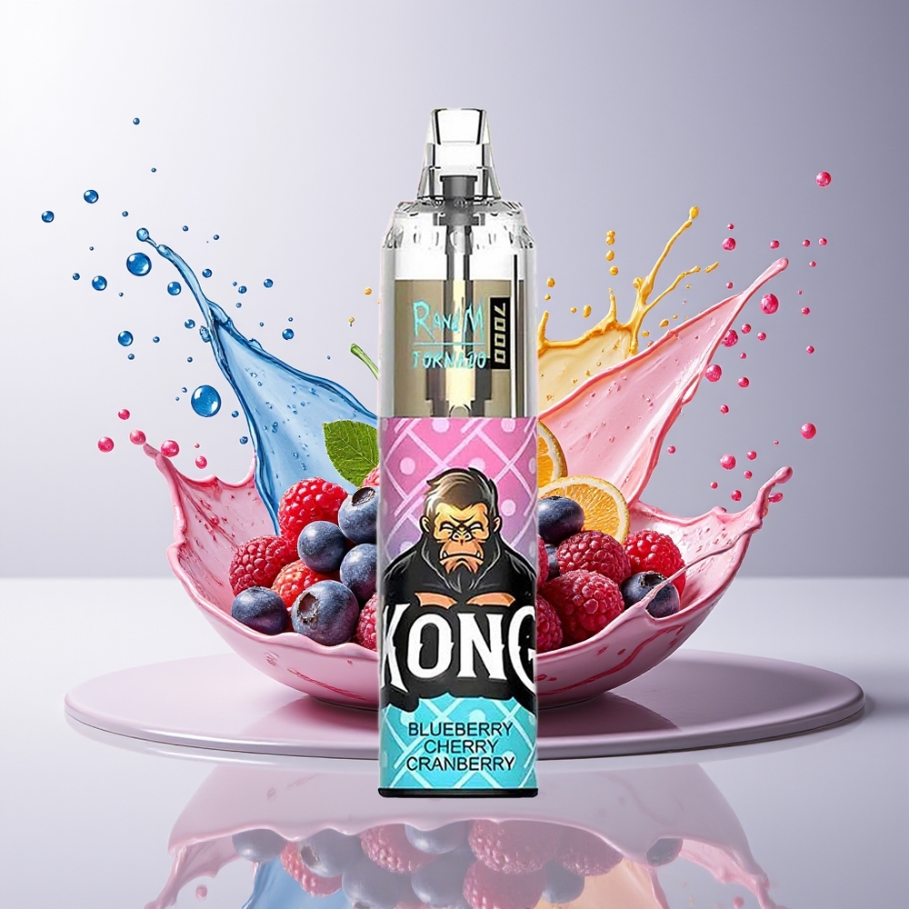 RandM Fumot Tornado 7000 Dansk Engros Disposable Vape Blåbær Kirsebær Tranebær med 14 ML E-liquid, 850 MAH Batteri, og Mesh Coil