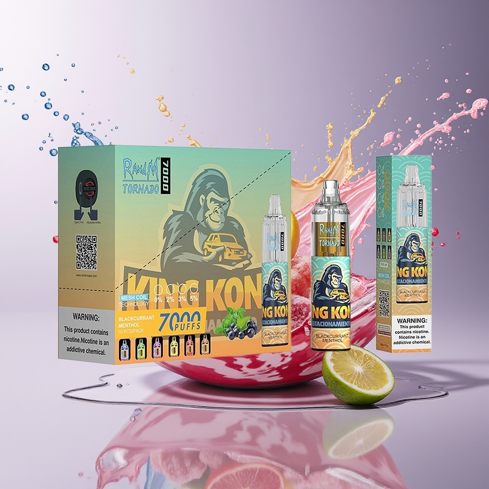 RandM Fumot Tornado 7000 Dansk Engros Disposable Vape Sortsolbær Mentol – 14 ML E-liquid, 850 MAH, Mesh Coil, Type-C